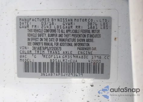 2018 Nissan Sentra Sr from USA, damaged, VIN 3N1AB7AP5JY293679